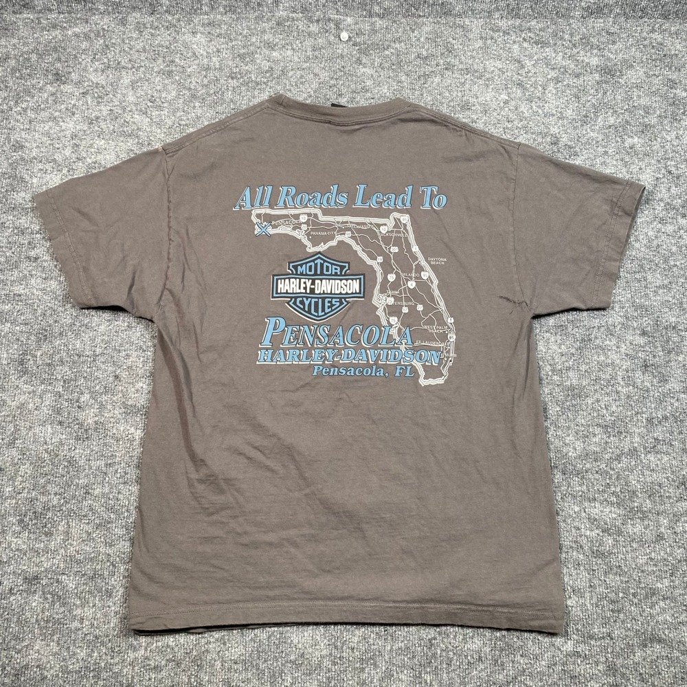 Harley-Davidson Pensacola Florida Graphic T-Shirt Mens Large Brown Eagle Map